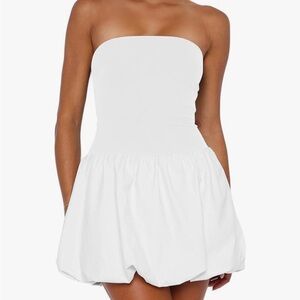 Women's White Strapless Mini Dress Bubble Skirt
